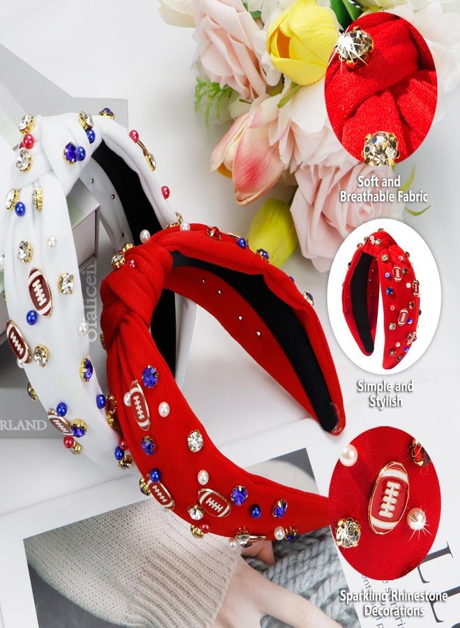 Gosuoa Football Headband for Women, Football Mom Essentials Accessories Pearl Rhinestone Knotted Headband - Image 3